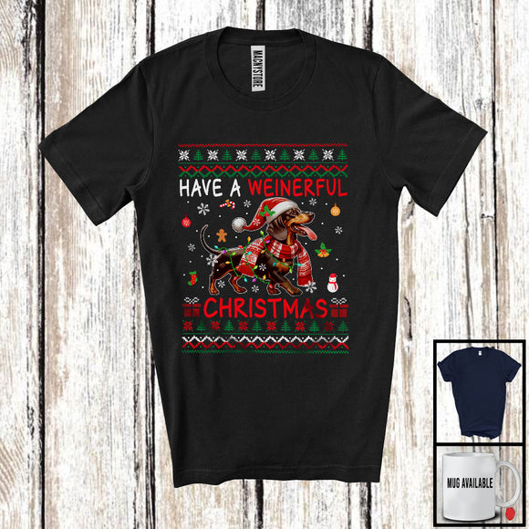 MacnyStore - Have A Weinerful Christmas; Wonderful X-mas Lights Sweater Santa Dachshund Dog; Family T-Shirt