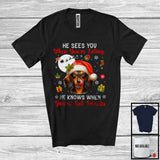 MacnyStore - He Sees You When You're Eating; Humorous Christmas Santa Dachshund; X-mas Moon Snow T-Shirt