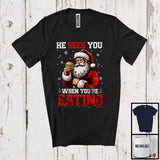 MacnyStore - He Sees You When You're Eating; Humorous Christmas Santa Hamburger Eating; Food Family T-Shirt