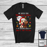 MacnyStore - He Sees You When You're Eating; Humorous Christmas Santa Labrador Retriever; X-mas Moon Snow T-Shirt