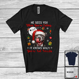 MacnyStore - He Sees You When You're Eating; Humorous Christmas Santa Pit Bull; X-mas Moon Snow T-Shirt