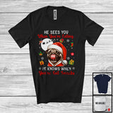 MacnyStore - He Sees You When You're Eating; Humorous Christmas Santa Pug; X-mas Moon Snow T-Shirt