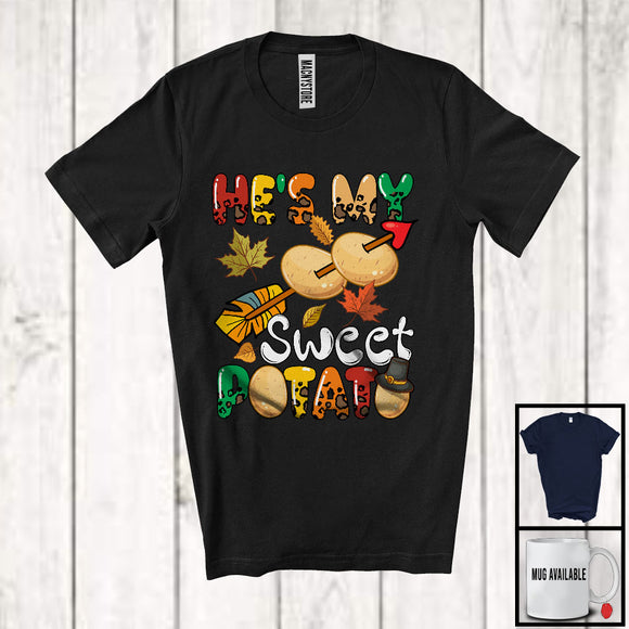 MacnyStore - He's My Sweet Potato, Humorous Thanksgiving Couple Family, Fall Leaves Autumn Potato Lover T-Shirt