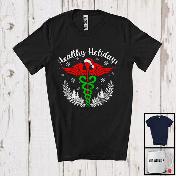 MacnyStore - Healthy Holidays; Awesome Christmas Santa Caduceus Medical Symbol; Nursing Nurse Group T-Shirt