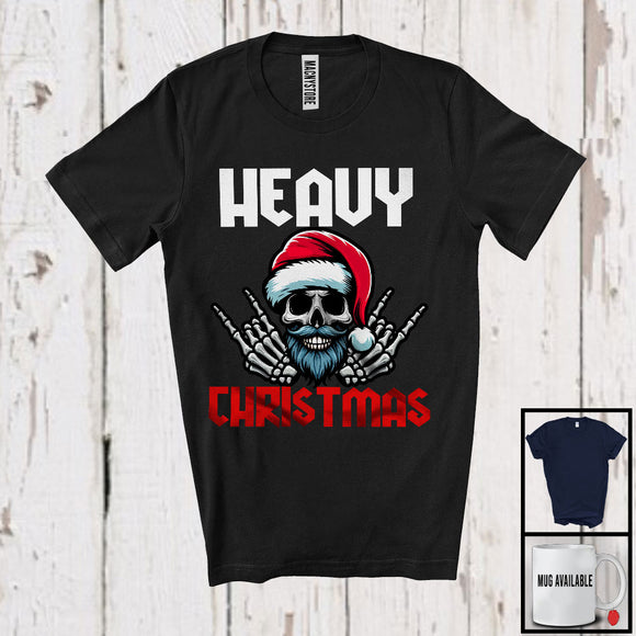 MacnyStore - Heavy Christmas; Scary Christmas Santa Skull Rock Hand; X-mas Pajama Family Music Lover T-Shirt