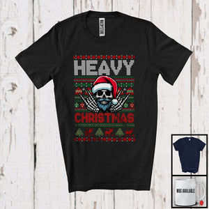 MacnyStore - Heavy Christmas; Scary Christmas Santa Skull Rock Hand; X-mas Sweater Family Music Lover T-Shirt