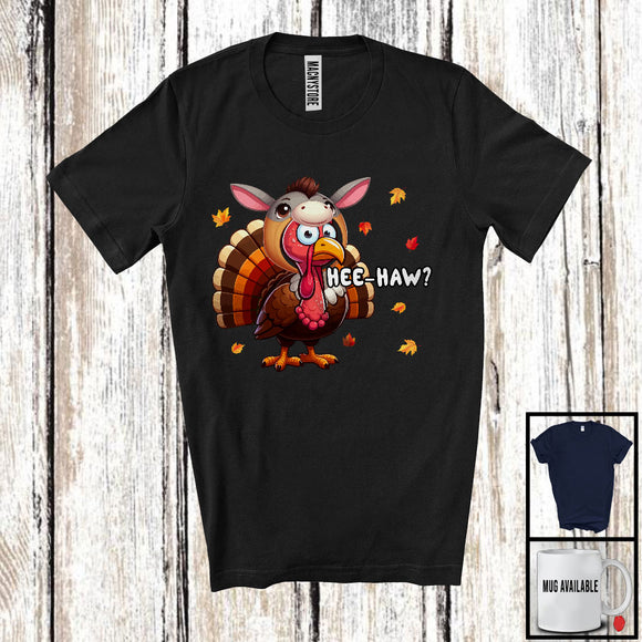 MacnyStore - Hee Haw; Wonderful Thanksgiving Fall Autumn Leaves Donkey Turkey; Farm Farmer Family Group T-Shirt