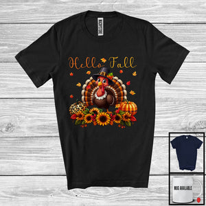 MacnyStore - Hello Fall; Adorable Thanksgiving Turkey With Plaid Leopard Pumpkin Sunflowers; Family Group T-Shirt