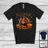 MacnyStore - Hello Fall; Adorable Thanksgiving Turkey With Plaid Leopard Pumpkin Sunflowers; Family Group T-Shirt