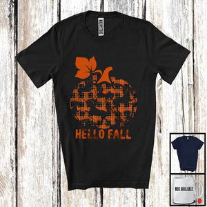 MacnyStore - Hello Fall; Amazing Thanksgiving Halloween Horse Pumpkin Shape Plaid; Horse Owner Animal T-Shirt