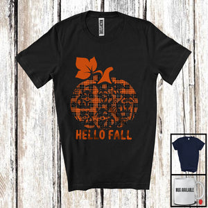 MacnyStore - Hello Fall; Amazing Thanksgiving Halloween Raccoon Pumpkin Shape Plaid; Raccoon Owner Animal T-Shirt