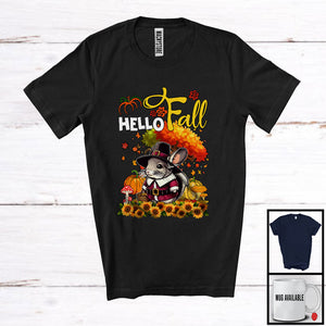 MacnyStore - Hello Fall; Lovely Thanksgiving Chinchilla With Autumn Tree Pumpkin; Animal Lover Family Group T-Shirt