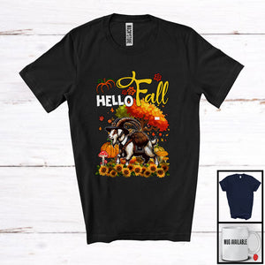 MacnyStore - Hello Fall; Lovely Thanksgiving Goat With Autumn Tree Pumpkin; Animal Lover Family Group T-Shirt