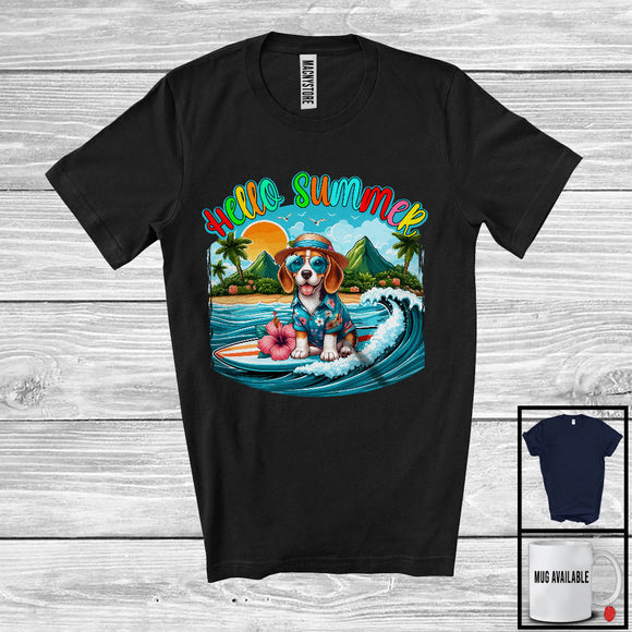 MacnyStore - Hello Summer, Lovely Summer Vacation Beagle Surfing Lover, Surfer Puppy Owner Group T-Shirt