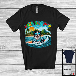 MacnyStore - Hello Summer, Lovely Summer Vacation Border Collie Surfing Lover, Surfer Puppy Owner Group T-Shirt