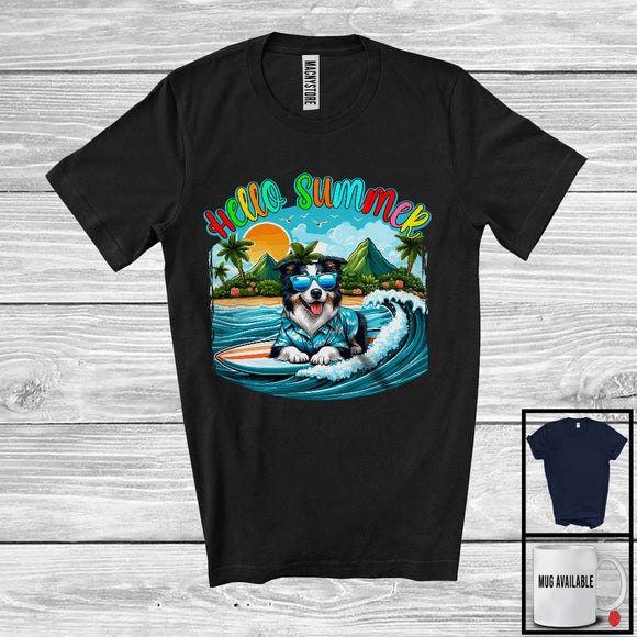 MacnyStore - Hello Summer, Lovely Summer Vacation Border Collie Surfing Lover, Surfer Puppy Owner Group T-Shirt