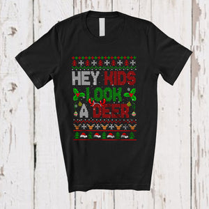 MacnyStore - Hey Kids Look A Deer; Awesome Christmas Sweater Deer Hunting Lover; Snowing Family Group T-Shirt