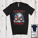 MacnyStore - Hiking With My Gnomies; Fantastic Christmas Red Plaid Couple Gnomes; Family Group T-Shirt