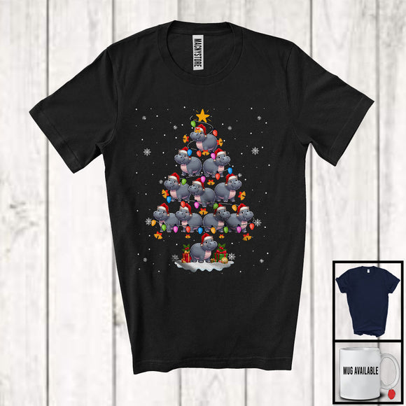 MacnyStore - Hippo Santa Christmas Tree; Awesome X-mas Snowing Lights Hippo Owner; Animal Lover T-Shirt