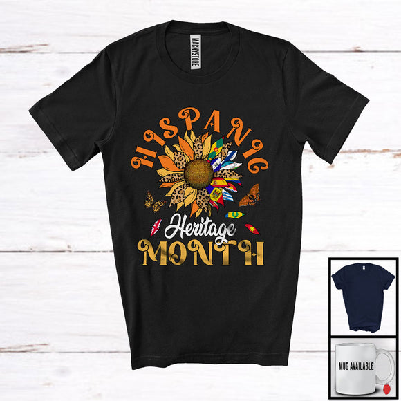 MacnyStore - Hispanic Heritage Month; Awesome Leopard Sunflower Butterfly; Latino Americans Flag Family T-Shirt