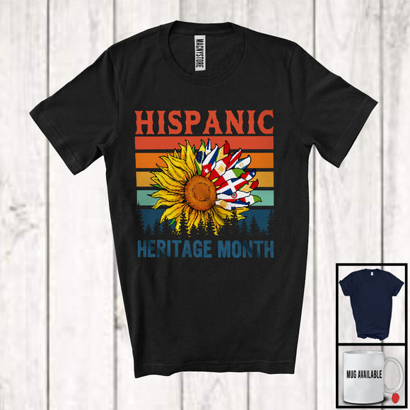 MacnyStore - Hispanic Heritage Month, Proud Vintage Retro American Countries Flag, Sunflower Patriotic T-Shirt