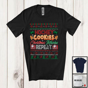 MacnyStore - Hockey Cookies Christmas Movies Repeat; Amazing X-mas Sweater Santa Hockey Player T-Shirt