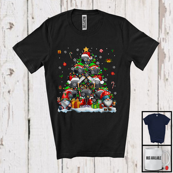 MacnyStore - Hockey Equipment As Christmas Tree; Amazing X-mas Hockey Player Playing; Sport Gnomes T-Shirt