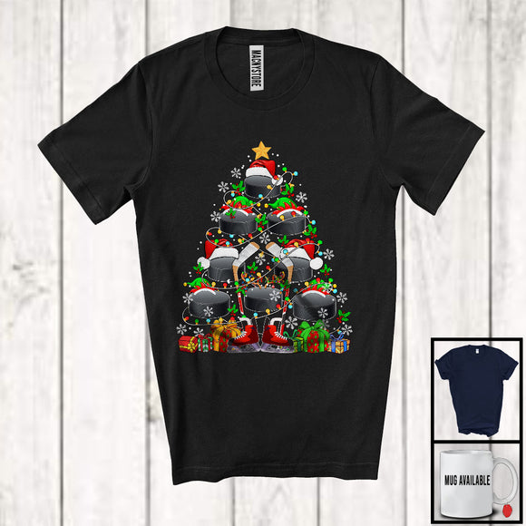 MacnyStore - Hockey Equipment Christmas Tree; Awesome X-mas Lights Hockey Player; Sport Playing Team T-Shirt