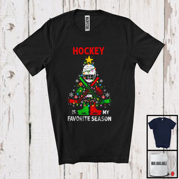 MacnyStore - Hockey Is My Favorite Season; Joyful Christmas Lights Tree Ice Hockey Equipment; Sport Player T-Shirt