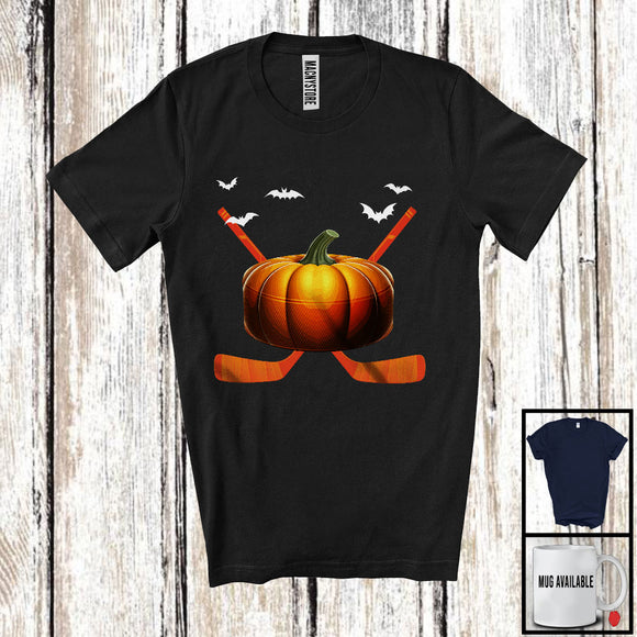 MacnyStore - Hockey Pumpkin Face, Humorous Halloween Costume Hockey Player Team, Sport Playing T-Shirt