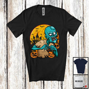MacnyStore - Horror Zombie Costume, Scary Halloween Moon Zombie Lover, Carved Pumpkins Family Group T-Shirt
