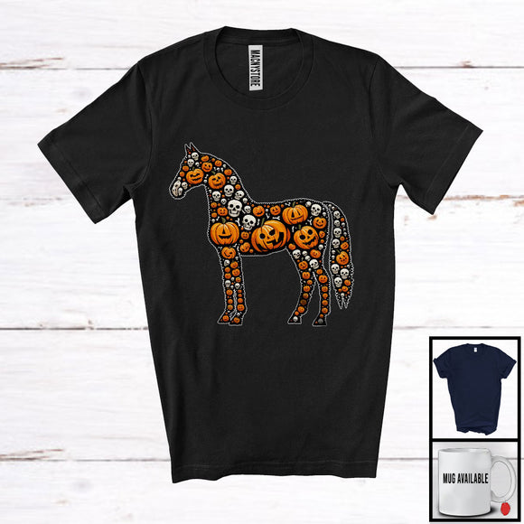 MacnyStore - Horse Skull Pumpkin Shape; Awesome Halloween Costume Horse Lover; Farm Animal Farmer T-Shirt