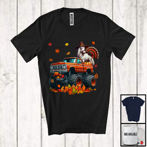 MacnyStore - Horse Turkey On Monster Truck; Humorous Thanksgiving Autumn Fall Leaves; Family T-Shirt