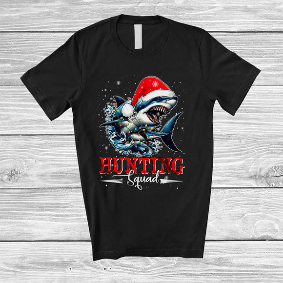 MacnyStore - Hunting Squad; Scary Christmas Lights Santa Shark Sea Animal Lover; Snowing Around Family T-Shirt