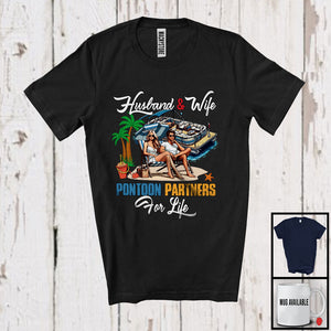 MacnyStore - Husband & Wife Pontoon Partners For Life, Happy Summer Vacation Pontoon, Matching Couple T-Shirt