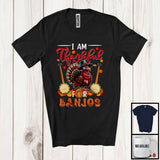 MacnyStore - I Am Thankful For Banjos; Joyful Thanksgiving Turkey Banjo Player; Musical Instruments T-Shirt