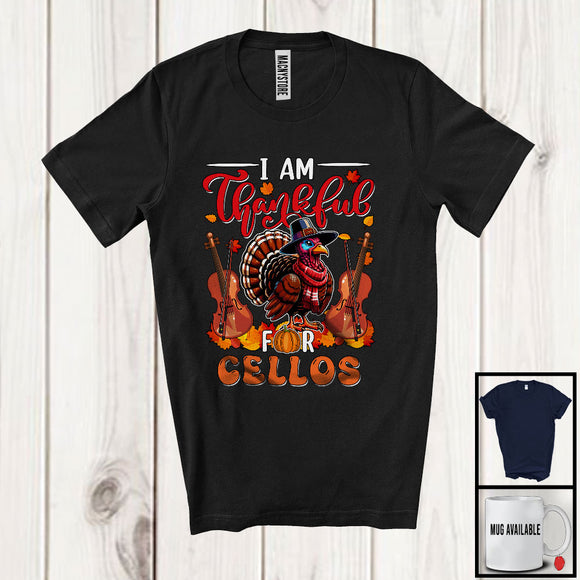 MacnyStore - I Am Thankful For Cellos; Joyful Thanksgiving Turkey Cello Player; Musical Instruments T-Shirt