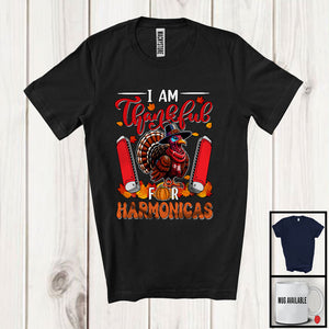 MacnyStore - I Am Thankful For Harmonicas; Joyful Thanksgiving Turkey Harmonica Player; Musical Instruments T-Shirt