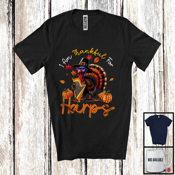 MacnyStore - I Am Thankful For Harps; Humorous Thanksgiving Turkey Playing Musical Instruments T-Shirt