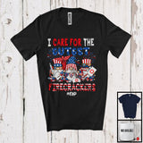 MacnyStore - I Care For The Cutest Firecracker, Adorable 4th Of July Patriotic Three Gnomes, NP Nurse Group T-Shirt