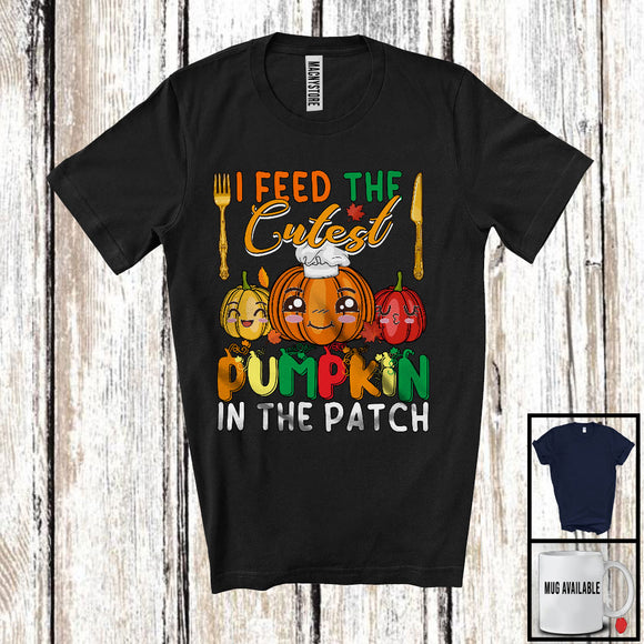 MacnyStore - I Feed For The Cutest Pumpkin In The Patch; Colorful Thanksgiving Pumpkins Lunch Lady Group T-Shirt