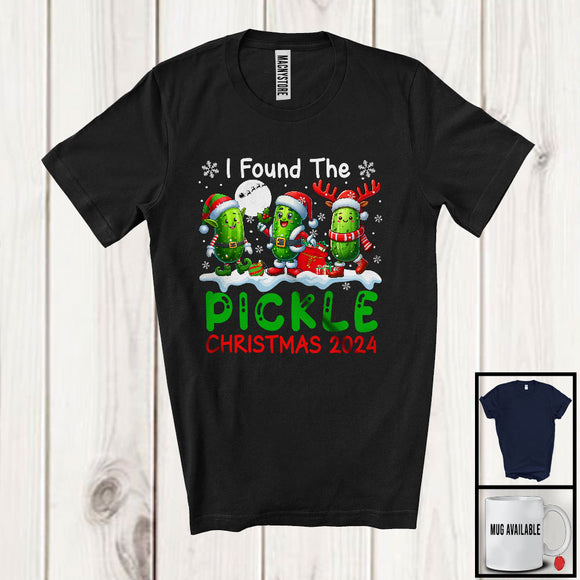 MacnyStore - I Found The Pickle Christmas 2024; Sarcastic Three Santa Reindeer ELF Pickles; X-mas Snowing T-Shirt