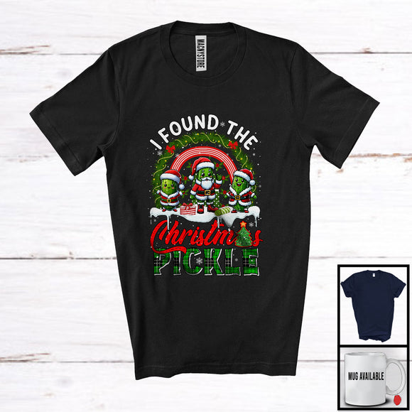 MacnyStore - I Found The Pickle Christmas; Adorable X-mas Plaid Three Pickles Santa; Couple Rainbow T-Shirt