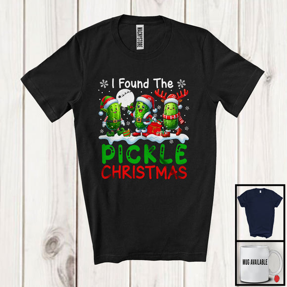 MacnyStore - I Found The Pickle Christmas; Sarcastic Three Santa Reindeer ELF Pickles; X-mas Snowing T-Shirt