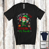 MacnyStore - I Just Like To Cook Cooking's My Favorite, Adorable Christmas Elf Lunch Lady, Snow Family Group T-Shirt