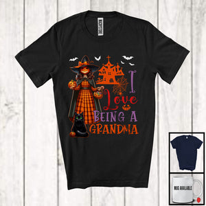 MacnyStore - I Love Being A Grandma, Horror Halloween Family Witch With Pumpkin Face, Candy Cat Lover T-Shirt