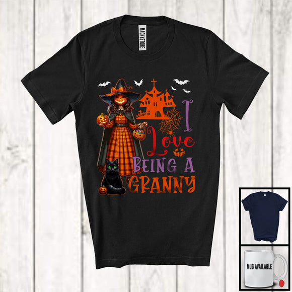 MacnyStore - I Love Being A Granny, Horror Halloween Family Witch With Pumpkin Face, Candy Cat Lover T-Shirt