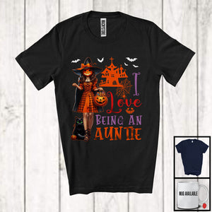 MacnyStore - I Love Being An Auntie, Horror Halloween Family Witch With Pumpkin Face, Candy Cat Lover T-Shirt