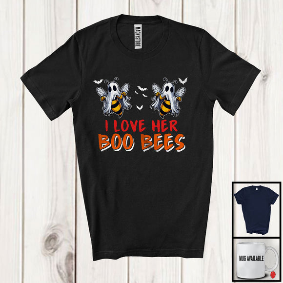 MacnyStore - I Love Her Boo Bees, Scary Halloween Costume Boo Ghost Bee Lover, Couples Family Group T-Shirt