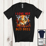 MacnyStore - I Love Her Boo Bees, Scary Halloween Costume Moon Boo Ghost Bee Lover, Couples Family T-Shirt